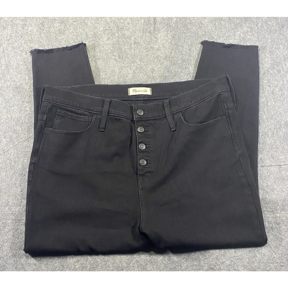 Madewell Jeans Womens Size 34P (* 38) Black 10" High Rise Jeggings Button Fly - Picture 1 of 12